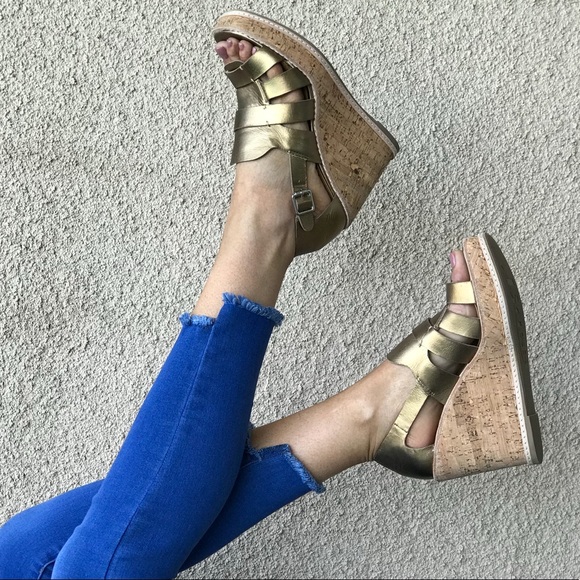 Bronze Chic Strappy Genuine Leather Caged Wedges - Picture 5 of 6